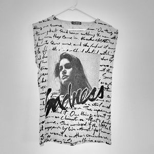 GI Blues OS long top cotton black grey graphic tee handwritten words pop